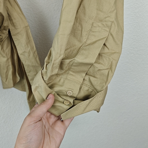 Ronny Kobo Palmer Cotton Poplin Long Sleeve Bare Midriff Tie-Back Tan Top Medium - Picture 9 of 15